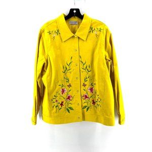 Vintage Victor Costa Women's Yellow Embroidered Floral Snap Jacket Size Large